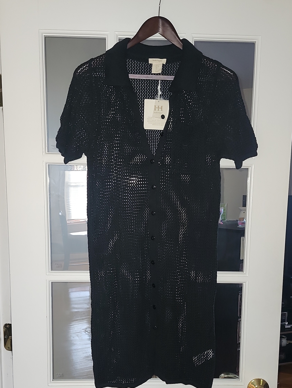 Haute HIPPIE -Black Short-Sleeve Button-BEACH COVER UP